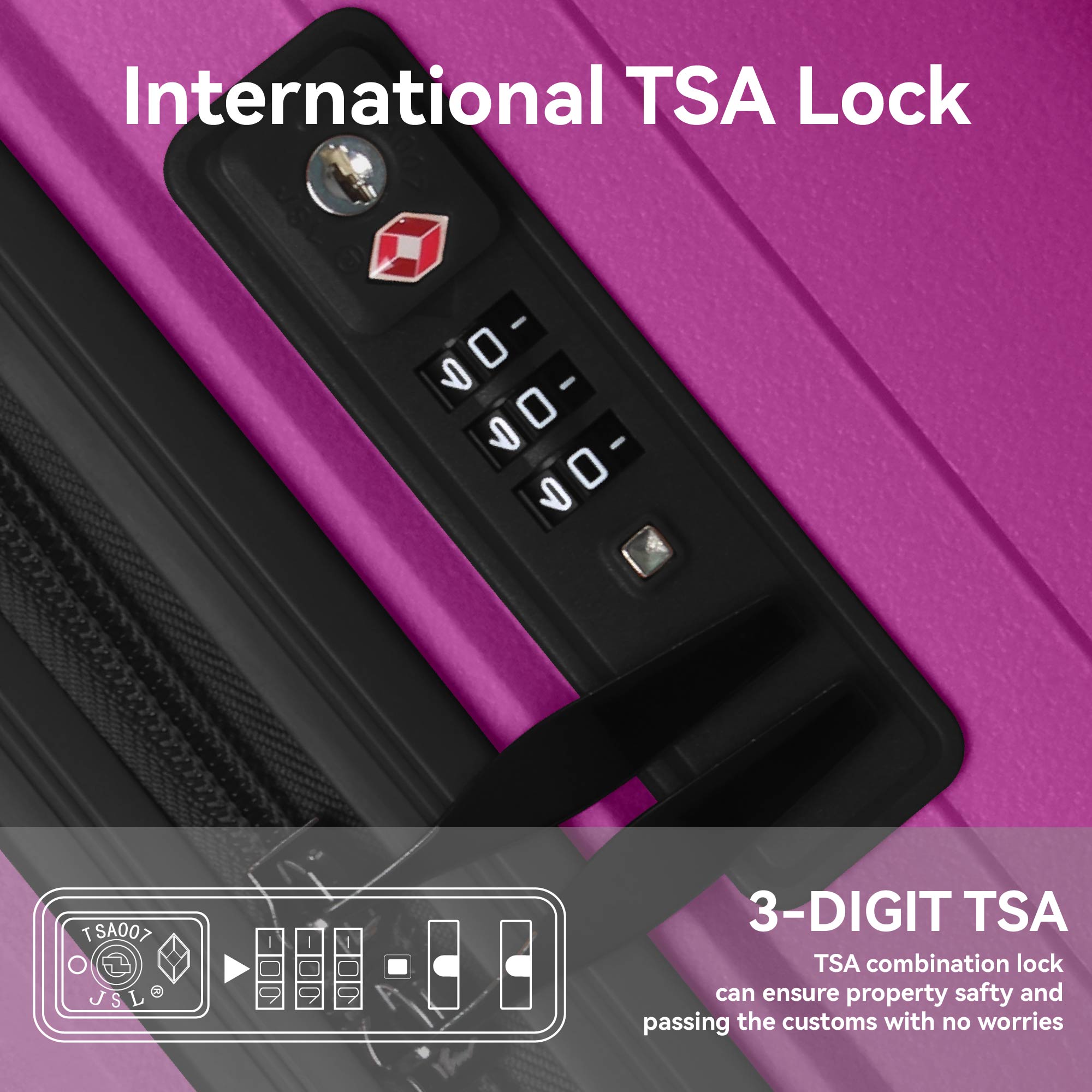 3-Piece Luggage Set Travel Lightweight Suitcases With Rolling Wheels, TSA Lock & Moulded Corner, Carry On Luggages For Business, Trip, (20"/24"/28"), Rose Pink_voghion.com